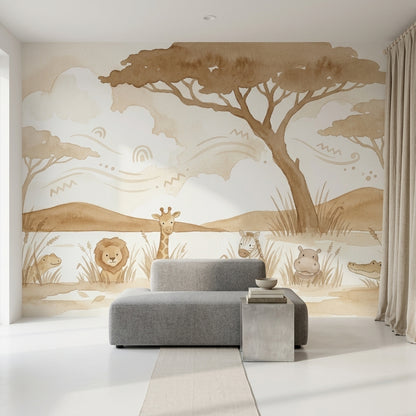 White Background Wallpaper Nursery Removable Safari Wall Decor