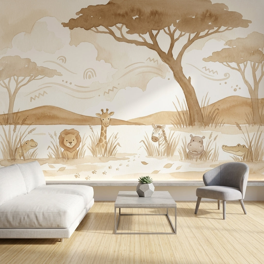 White Background Wallpaper Nursery Removable Safari Wall Decor