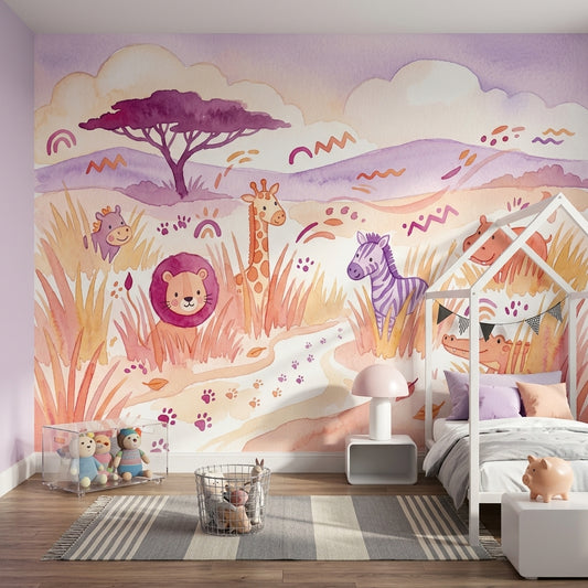 Tree Silhouette Wallpaper Safari Animals Nursery Removable Wall Decor