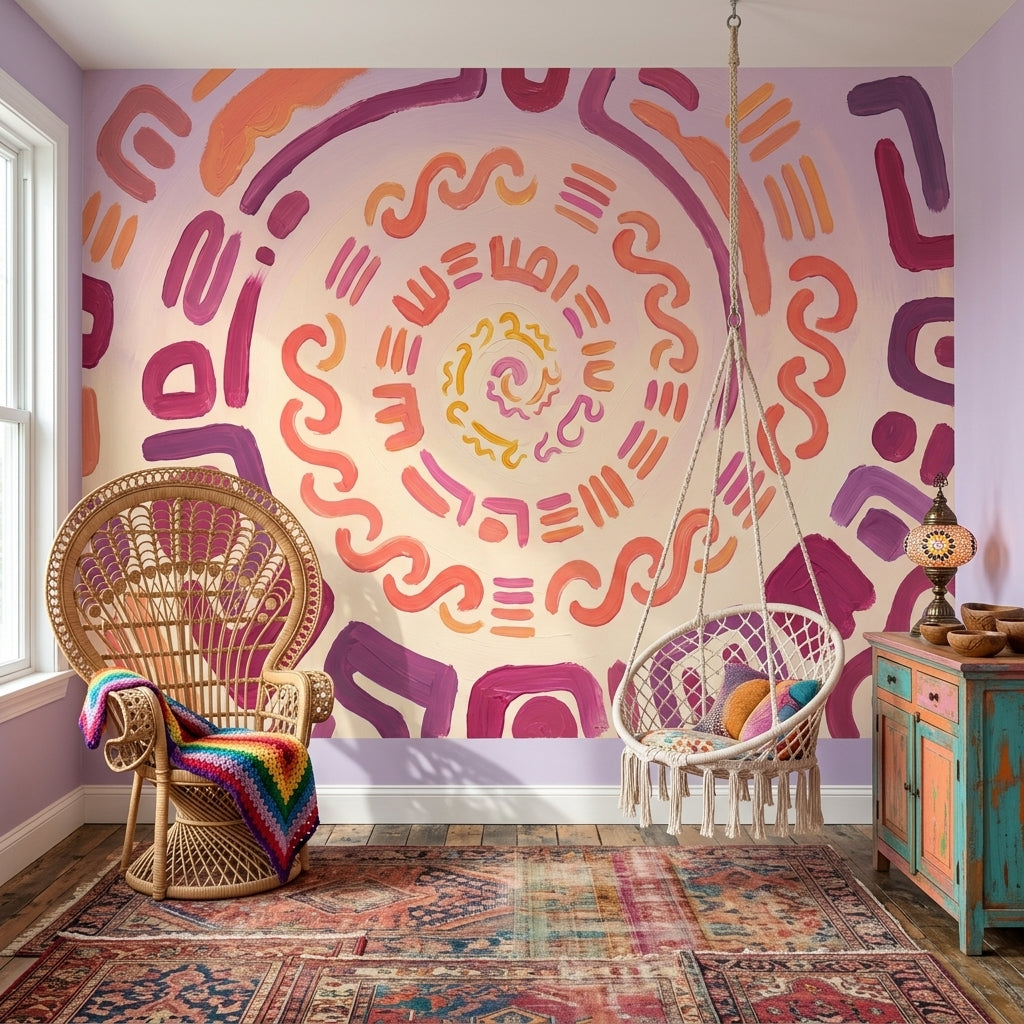 Abstract Spiral Wallpaper Hand Painted Brushstrokes Boho Modern Wall Mural