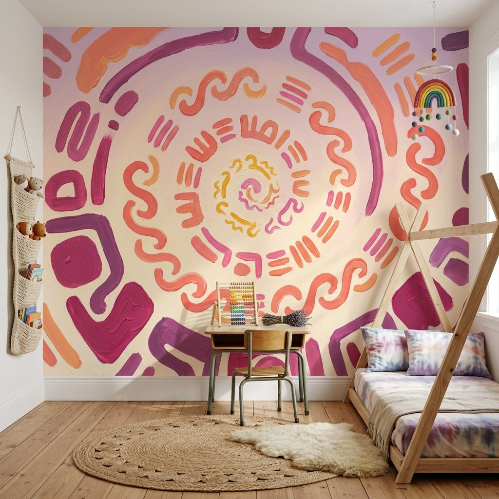 Abstract Spiral Wallpaper Hand Painted Brushstrokes Boho Modern Wall Mural