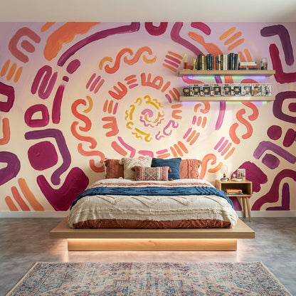 Abstract Spiral Wallpaper Hand Painted Brushstrokes Boho Modern Wall Mural