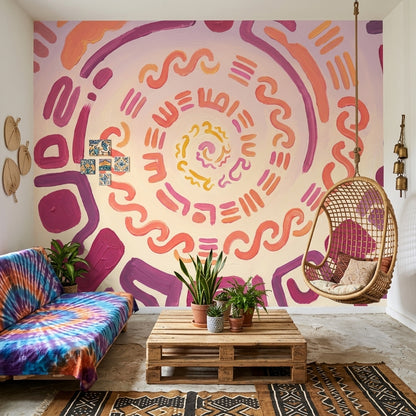 Abstract Spiral Wallpaper Hand Painted Brushstrokes Boho Modern Wall Mural