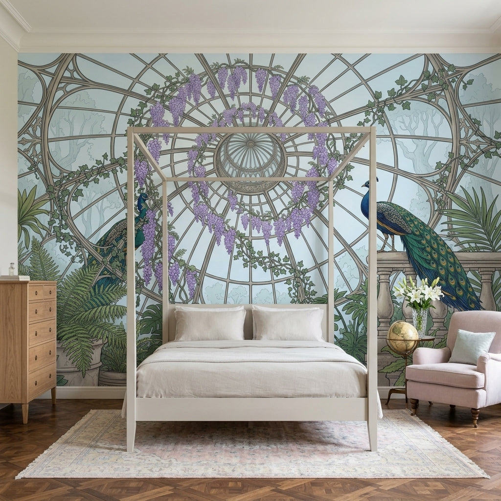 Conservatory Dome Wallpaper Glass Greenhouse Removable Peacocks Wall Decor