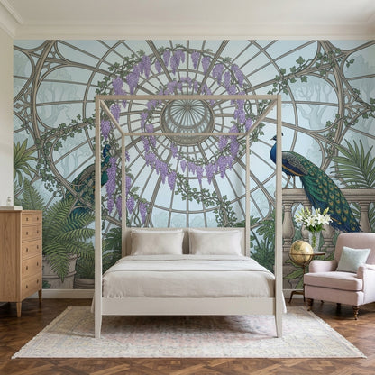 Conservatory Dome Wallpaper Glass Greenhouse Removable Peacocks Wall Decor