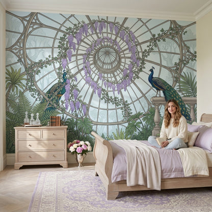Conservatory Dome Wallpaper Glass Greenhouse Removable Peacocks Wall Decor