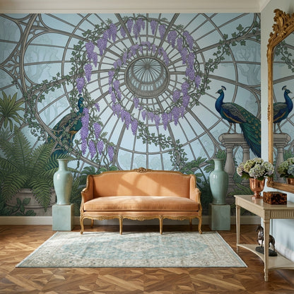 Conservatory Dome Wallpaper Glass Greenhouse Removable Peacocks Wall Decor