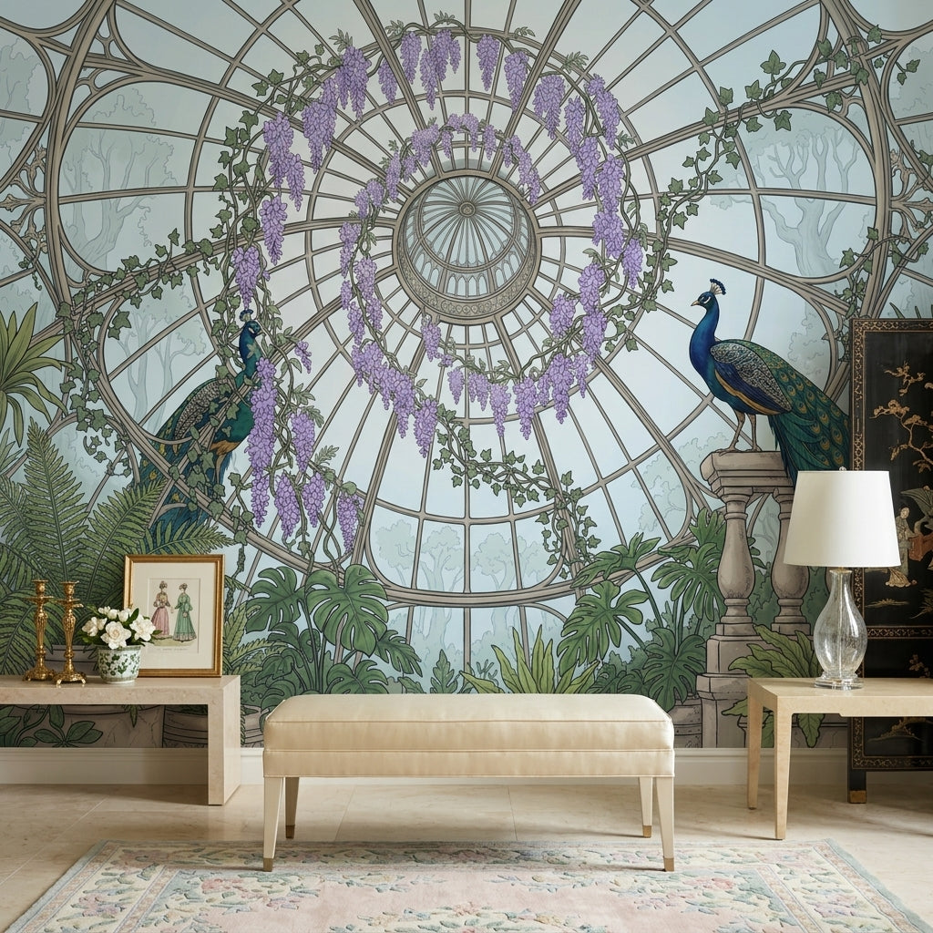 Conservatory Dome Wallpaper Glass Greenhouse Removable Peacocks Wall Decor