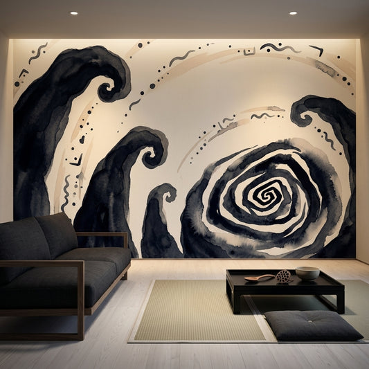 Ink Wash Wallpaper Swirl Minimalist Removable Wall Decor