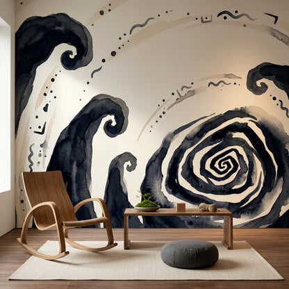 Ink Wash Wallpaper Swirl Minimalist Removable Wall Decor