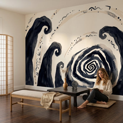 Ink Wash Wallpaper Swirl Minimalist Removable Wall Decor