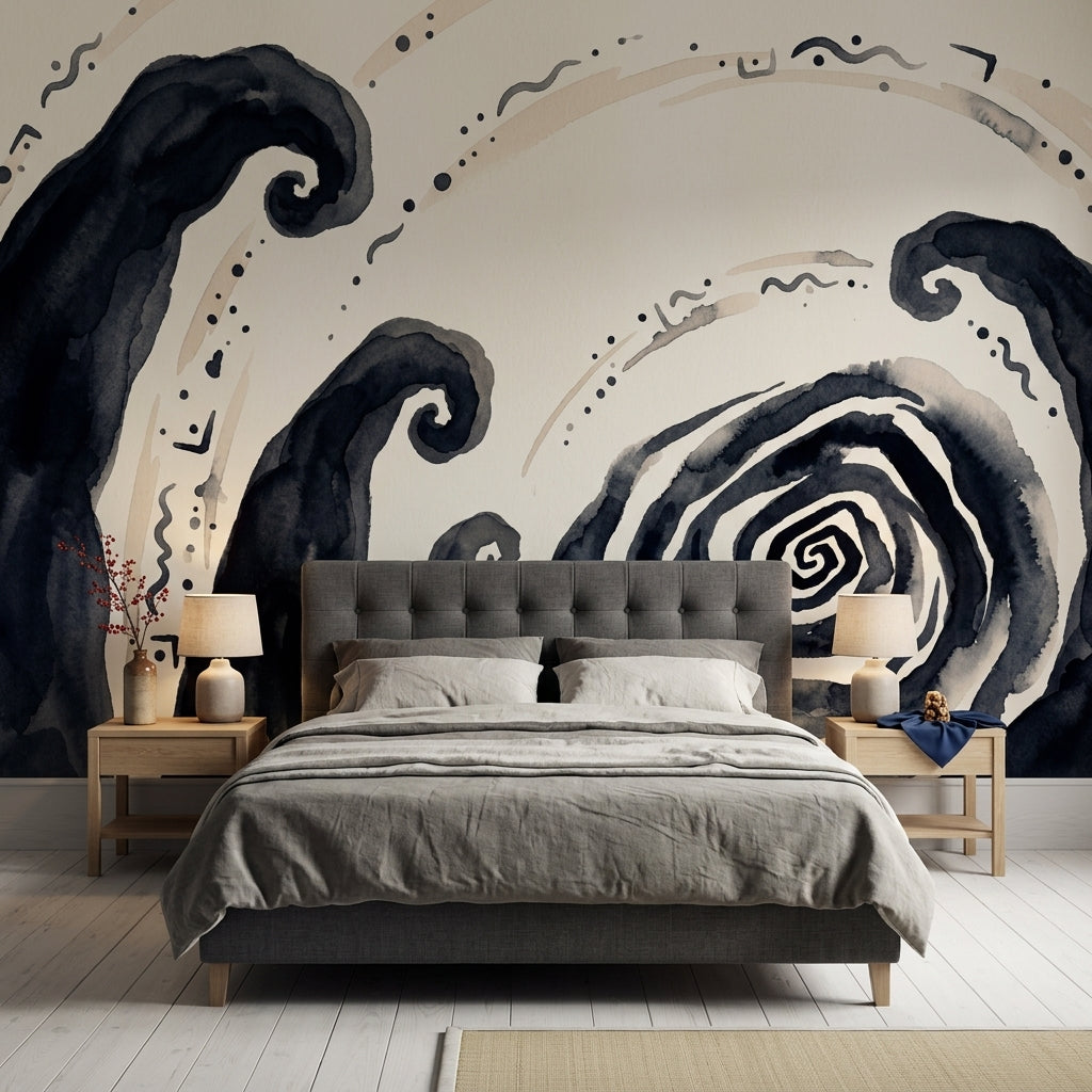 Ink Wash Wallpaper Swirl Minimalist Removable Wall Decor