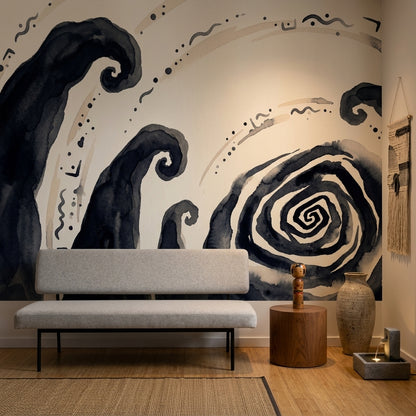 Ink Wash Wallpaper Swirl Minimalist Removable Wall Decor