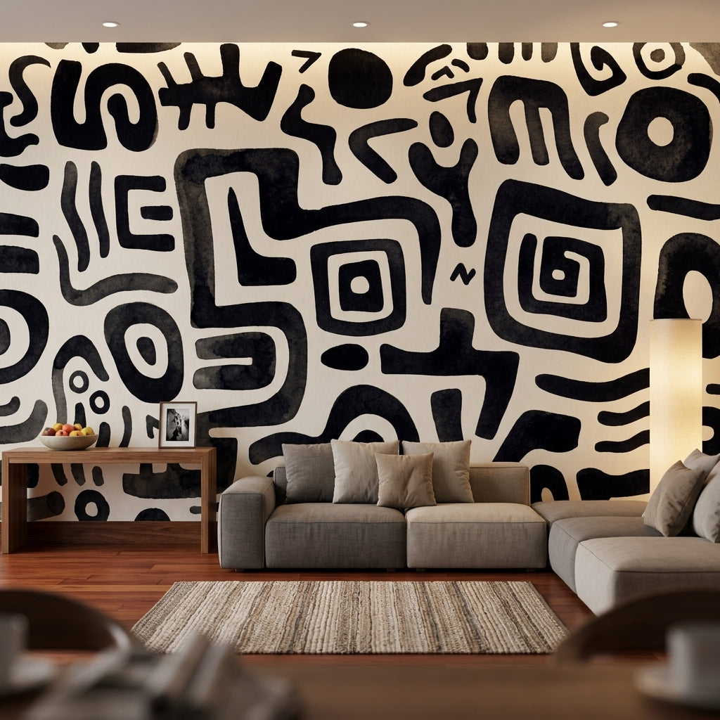 Ink Wash Wallpaper Black And White Removable Organic Shapes Wall Decor