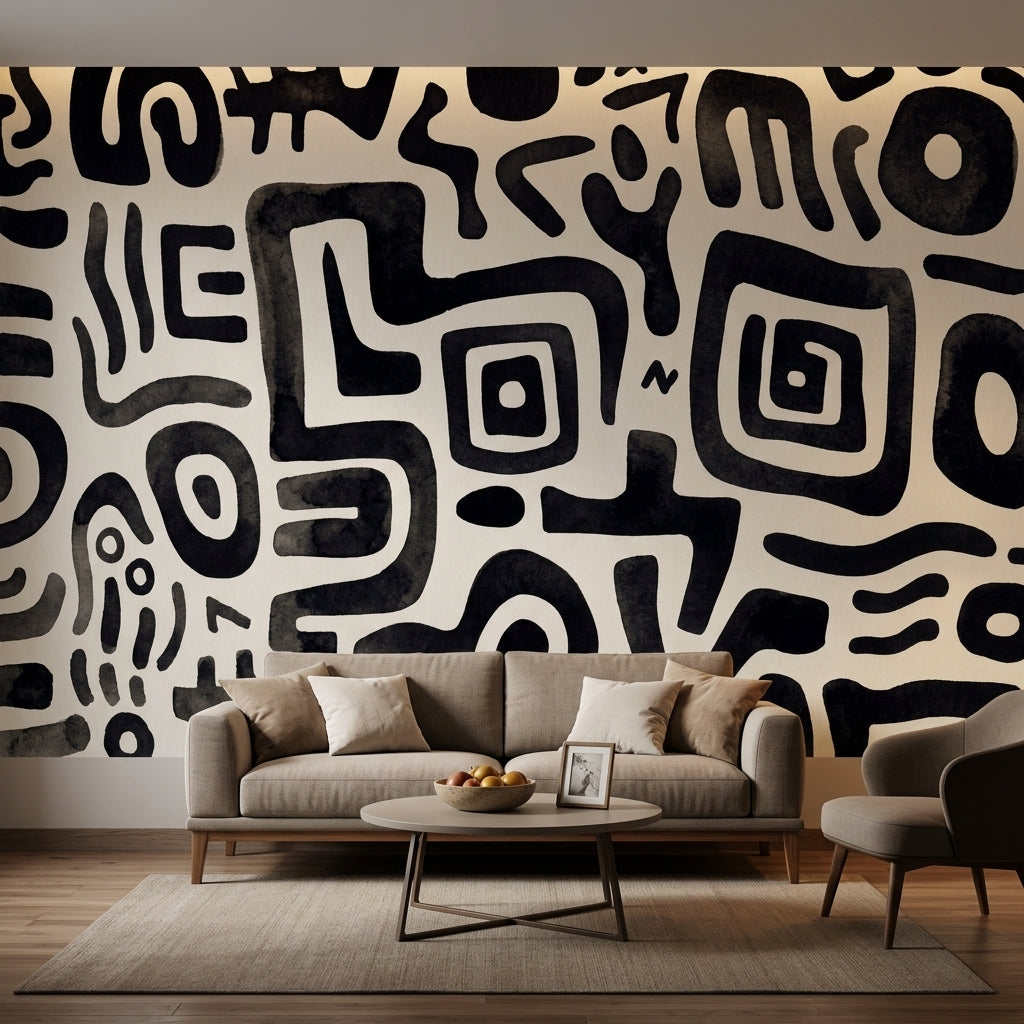 Ink Wash Wallpaper Black And White Removable Organic Shapes Wall Decor
