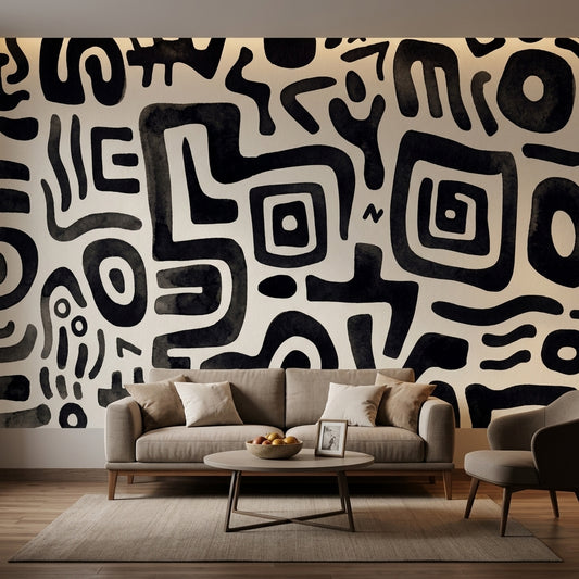 Ink Wash Wallpaper Black And White Removable Organic Shapes Wall Decor