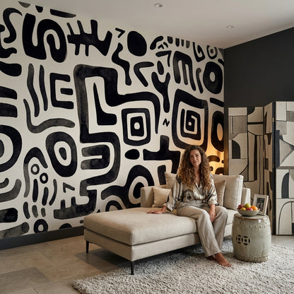 Ink Wash Wallpaper Black And White Removable Organic Shapes Wall Decor