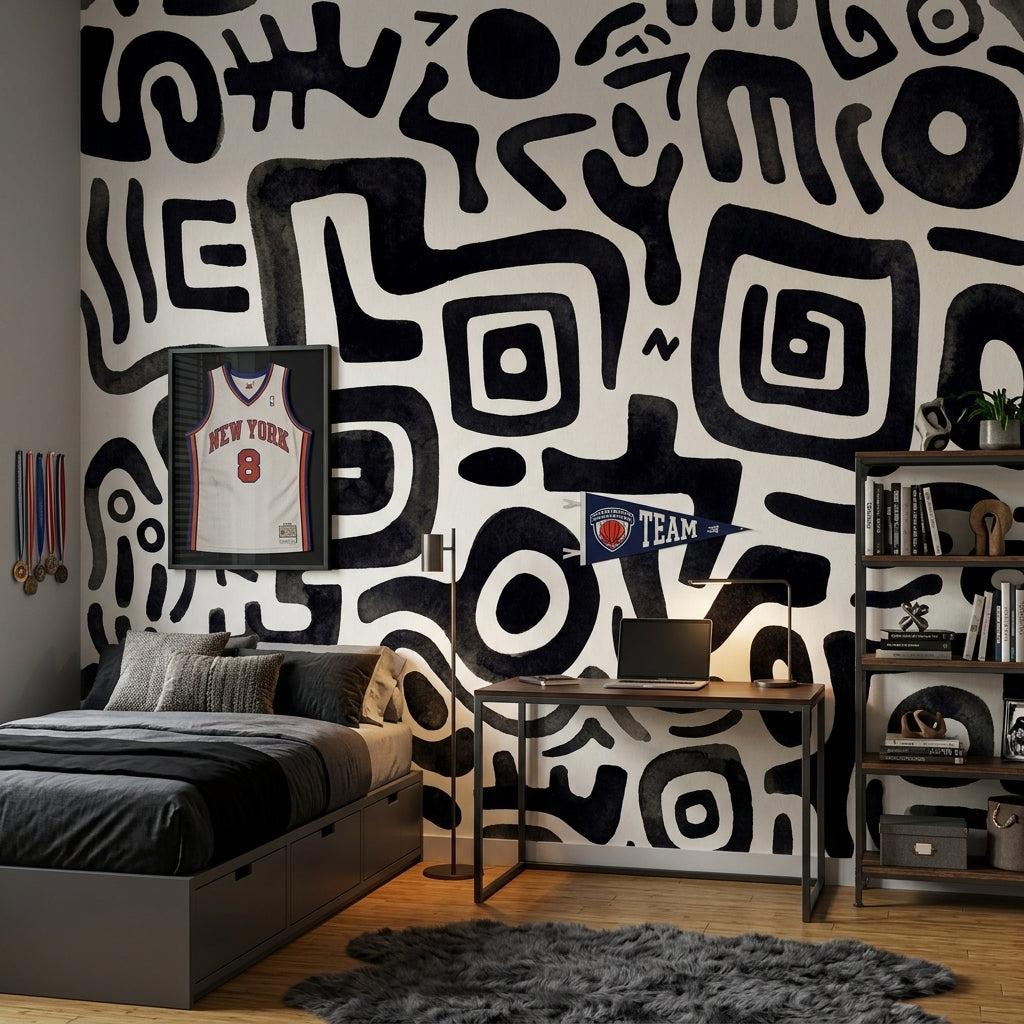 Ink Wash Wallpaper Black And White Removable Organic Shapes Wall Decor