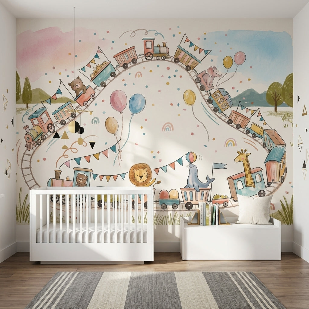 Toy Train Wallpaper Whimsical Removable Kids Nursery Wall Decor