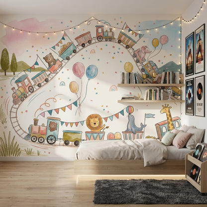 Toy Train Wallpaper Whimsical Removable Kids Nursery Wall Decor