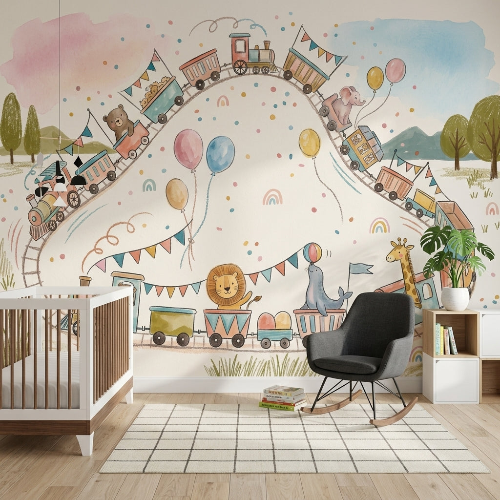 Toy Train Wallpaper Whimsical Removable Kids Nursery Wall Decor