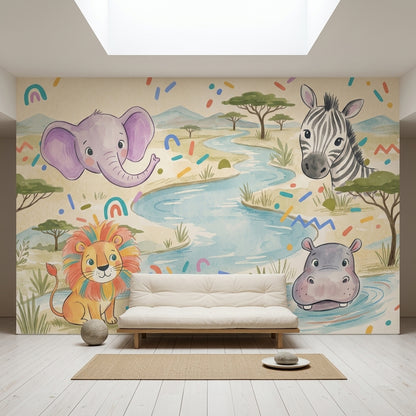 Safari Wallpaper Savanna Landscape Watercolor Removable Wall Decor