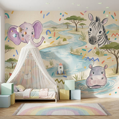 Safari Wallpaper Savanna Landscape Watercolor Removable Wall Decor