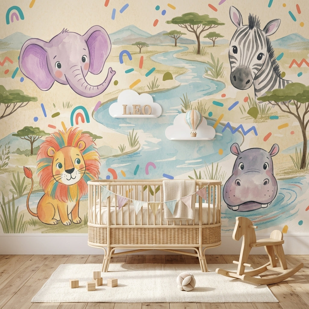 Safari Wallpaper Savanna Landscape Watercolor Removable Wall Decor