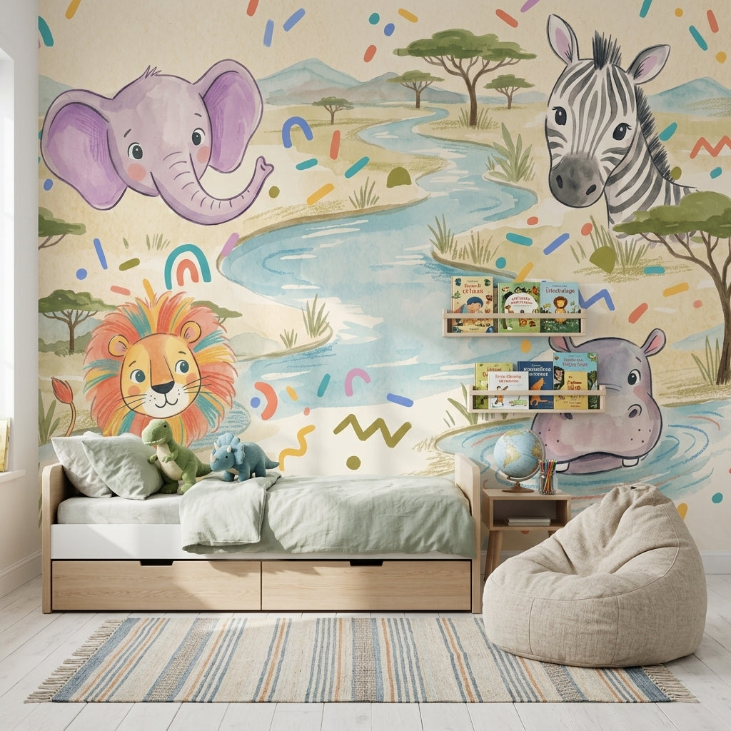 Safari Wallpaper Savanna Landscape Watercolor Removable Wall Decor