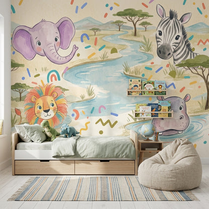 Safari Wallpaper Savanna Landscape Watercolor Removable Wall Decor