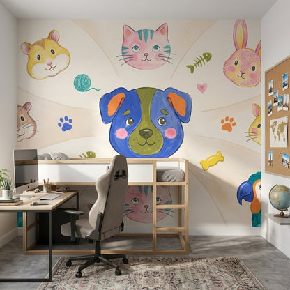 Kids Wallpaper Cartoon Pets Cute Animals Wall Mural