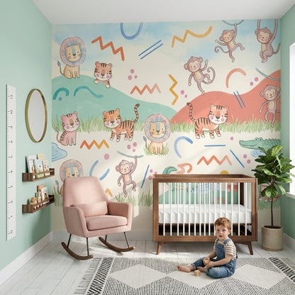 Jungle Safari Wallpaper Playful Nursery Removable Wall Decor