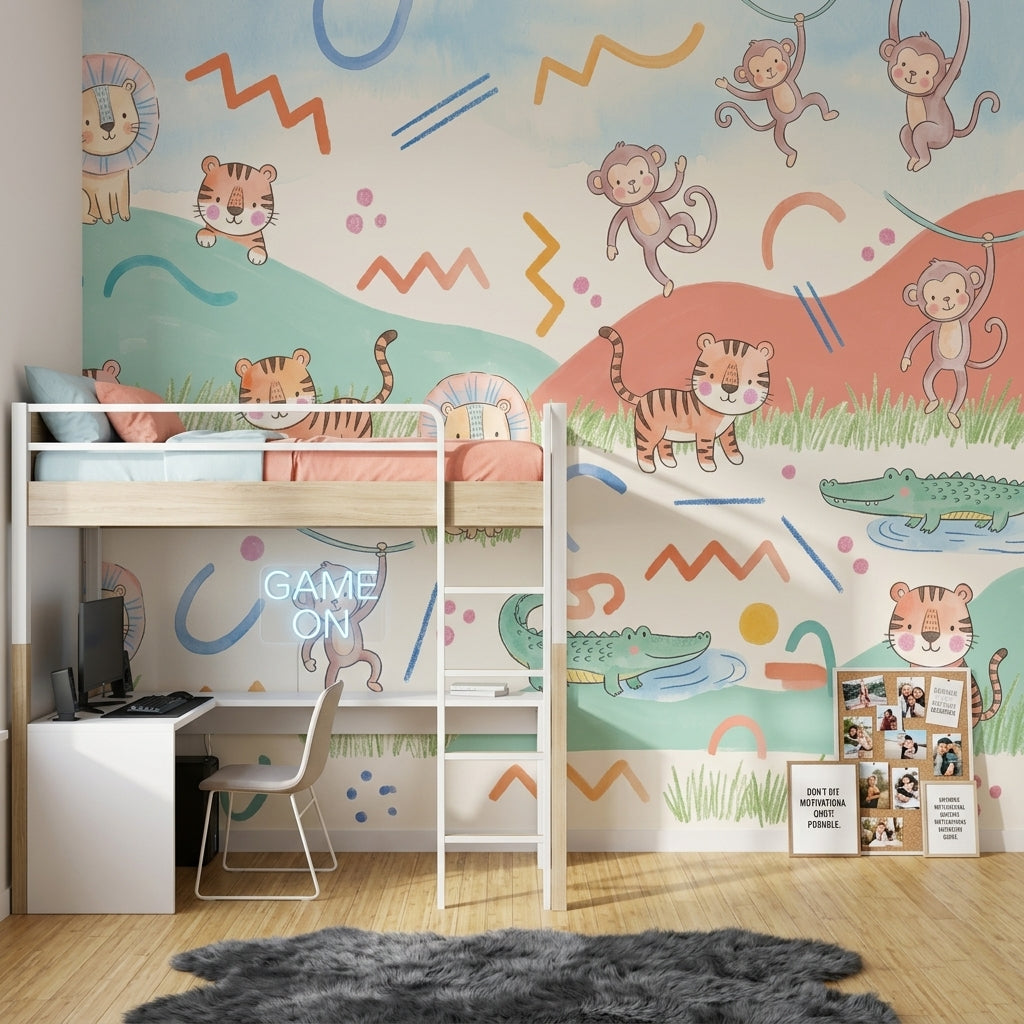 Jungle Safari Wallpaper Playful Nursery Removable Wall Decor