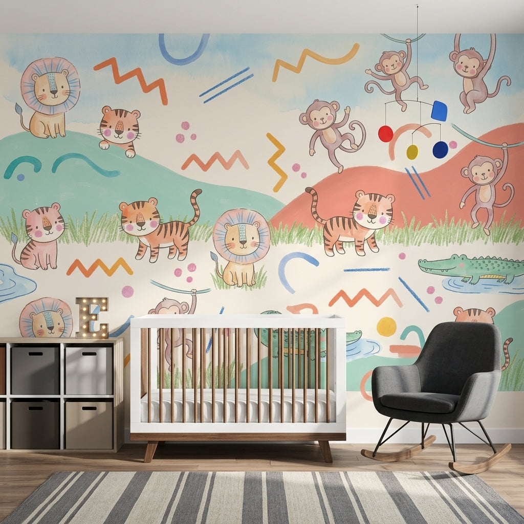 Jungle Safari Wallpaper Playful Nursery Removable Wall Decor