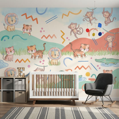 Jungle Safari Wallpaper Playful Nursery Removable Wall Decor