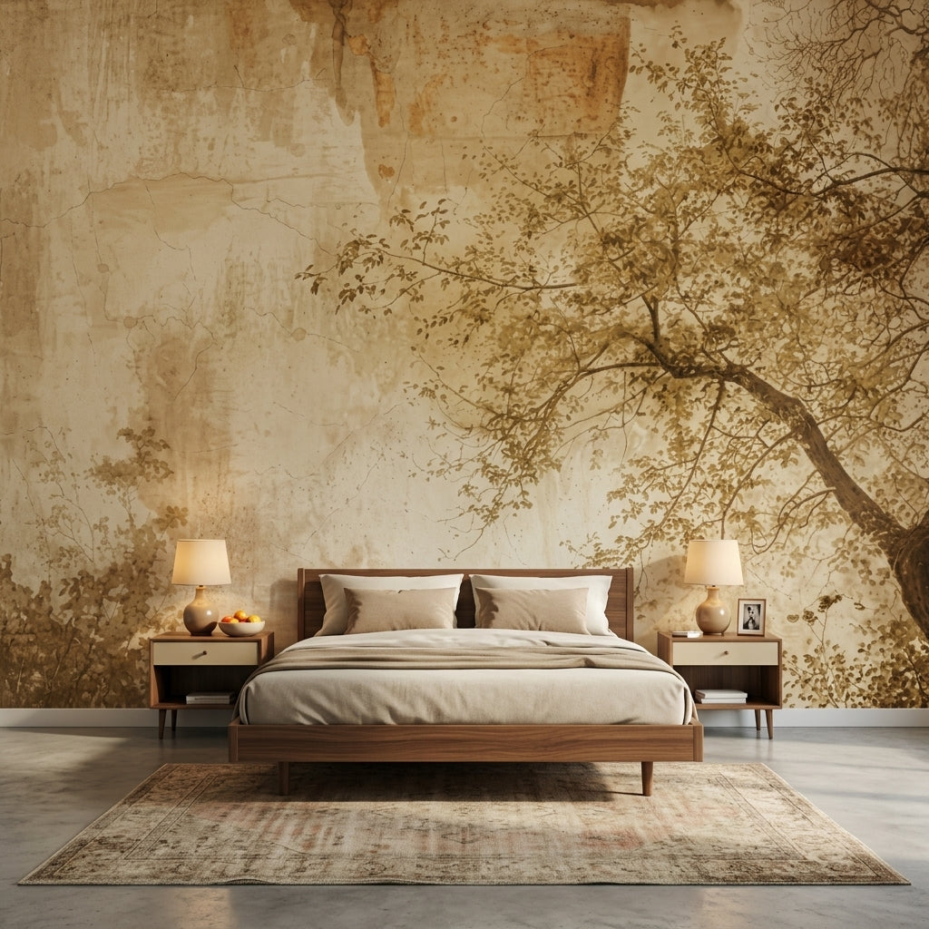 Vintage Mural Wallpaper Sepia Tree Branches Wall Mural