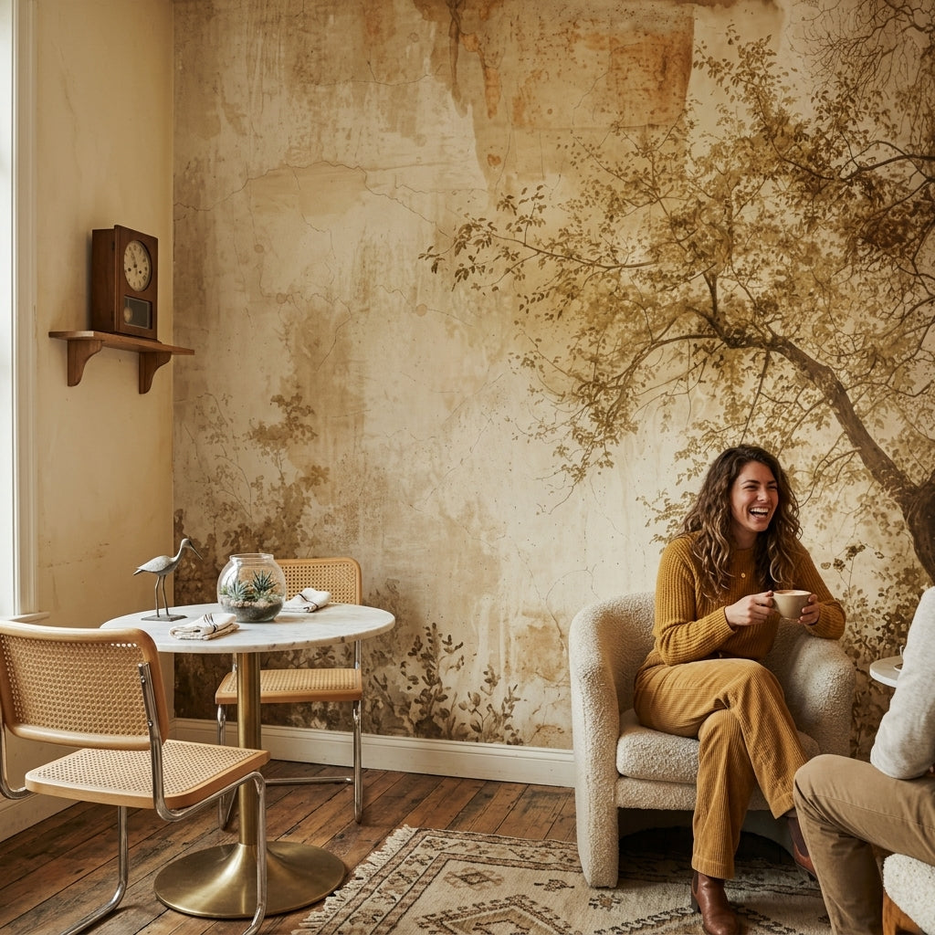 Vintage Mural Wallpaper Sepia Tree Branches Wall Mural