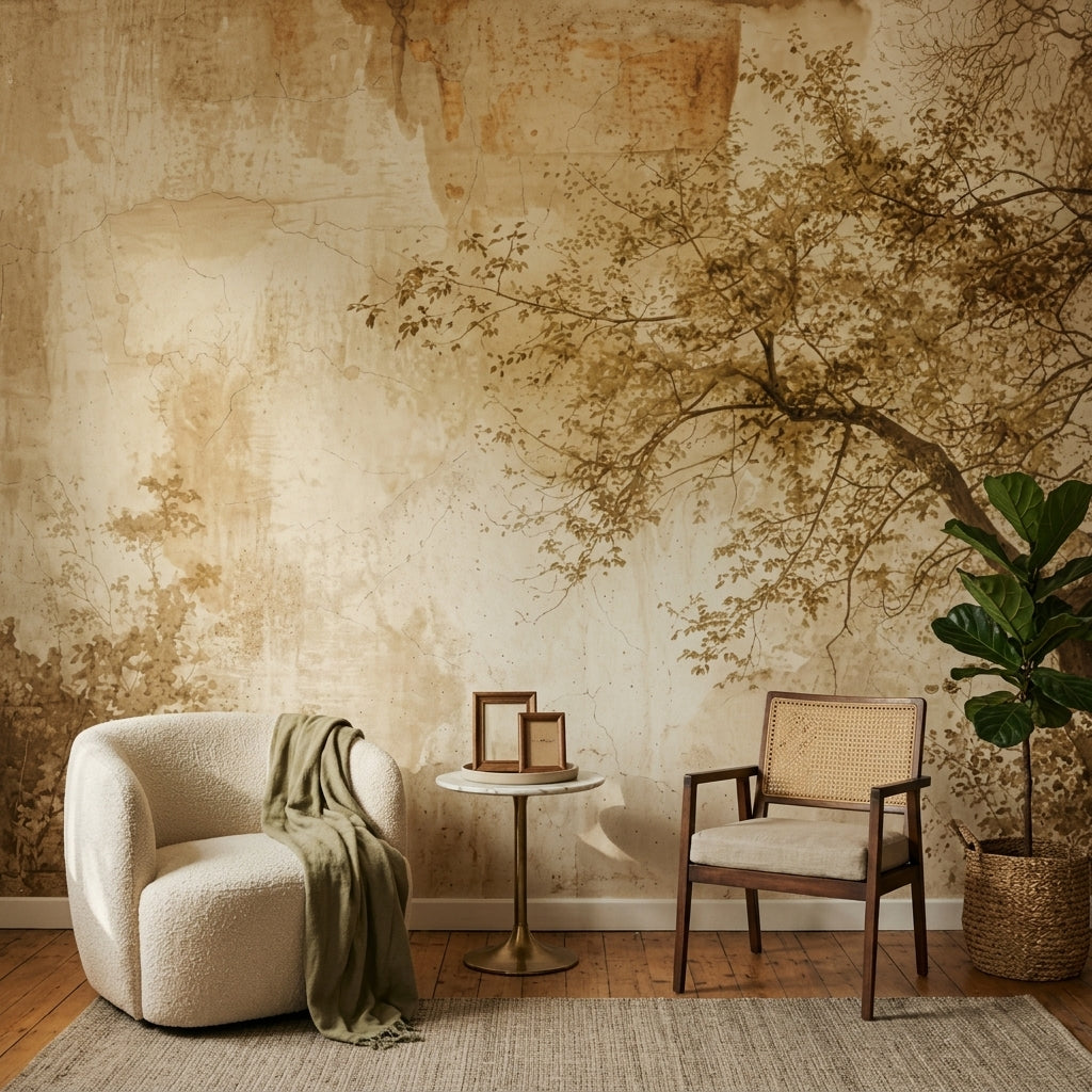 Vintage Mural Wallpaper Sepia Tree Branches Wall Mural