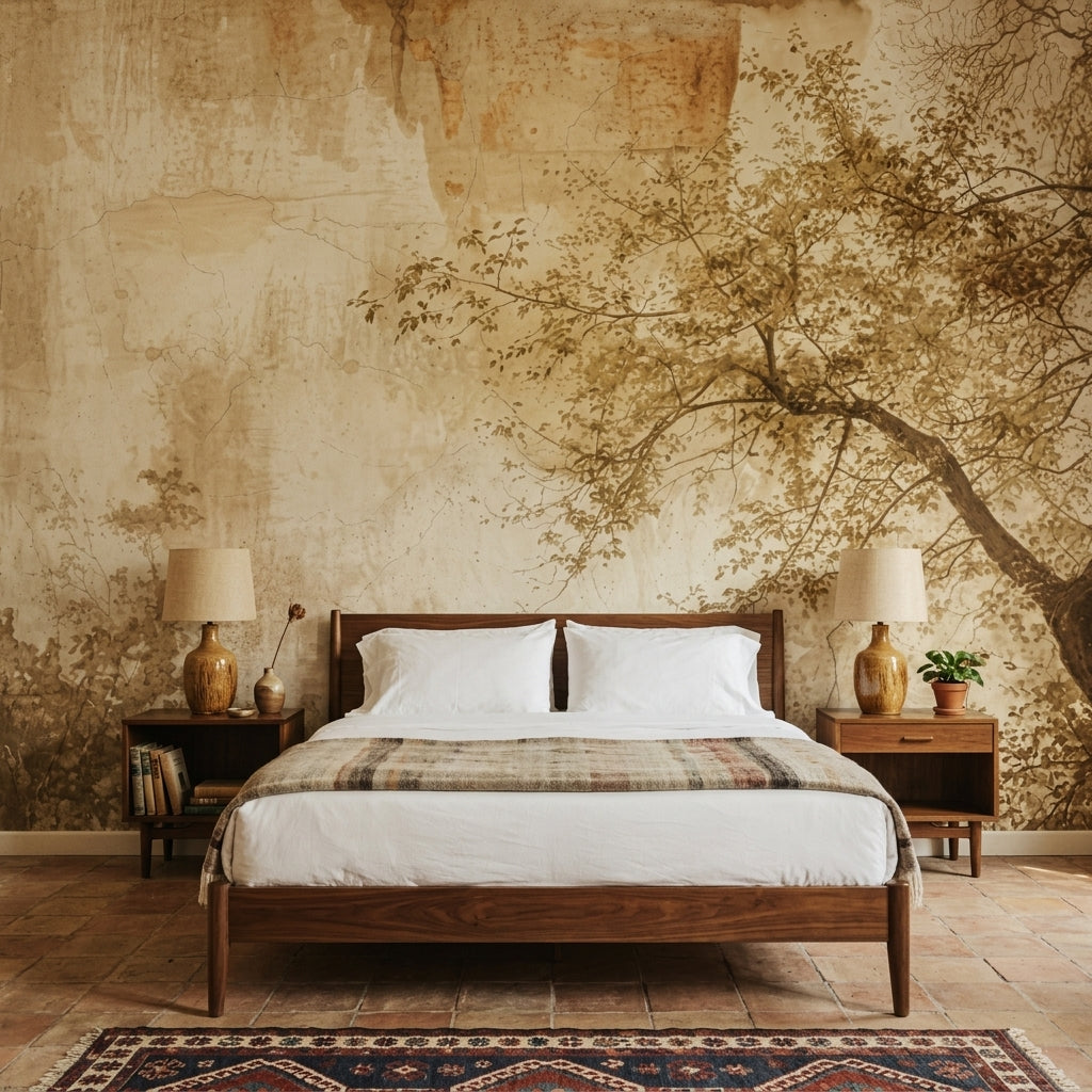 Vintage Mural Wallpaper Sepia Tree Branches Wall Mural