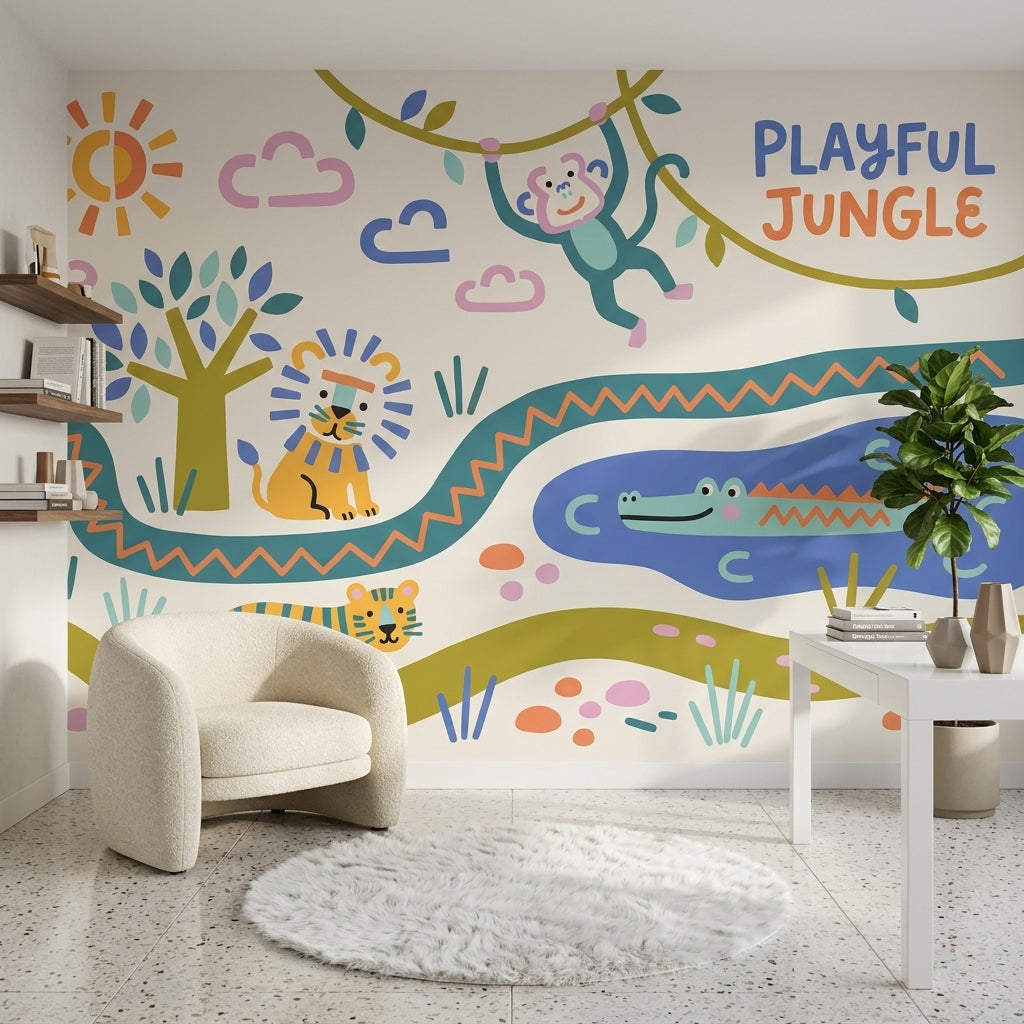 White Background Wallpaper Jungle Vibe Removable Wall Decor