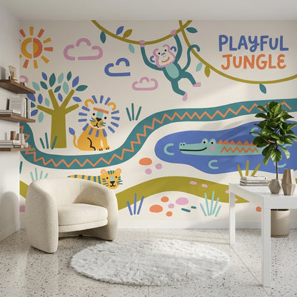 White Background Wallpaper Jungle Vibe Removable Wall Decor