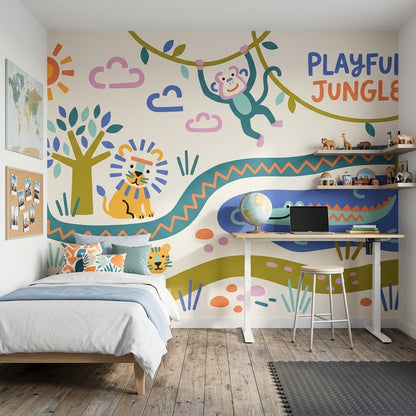 White Background Wallpaper Jungle Vibe Removable Wall Decor