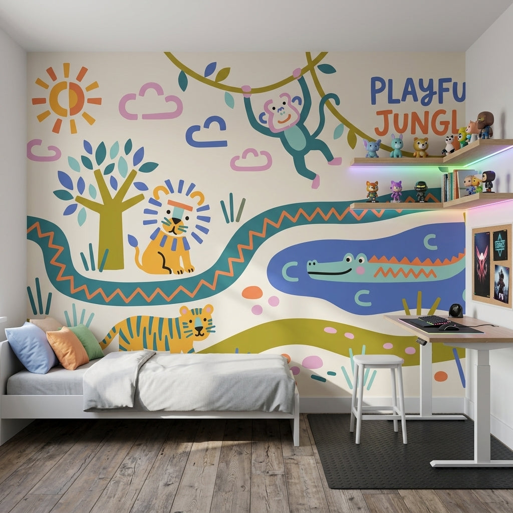 White Background Wallpaper Jungle Vibe Removable Wall Decor