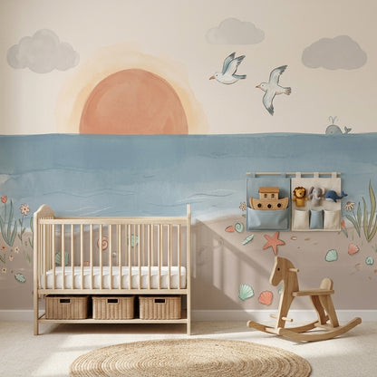 Coastal Wallpaper Ocean Sunrise Removable Wall Decor