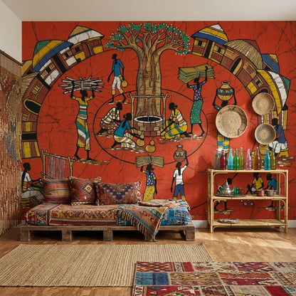African Village Wallpaper Folk Art Daily Life Scene Wall Mural