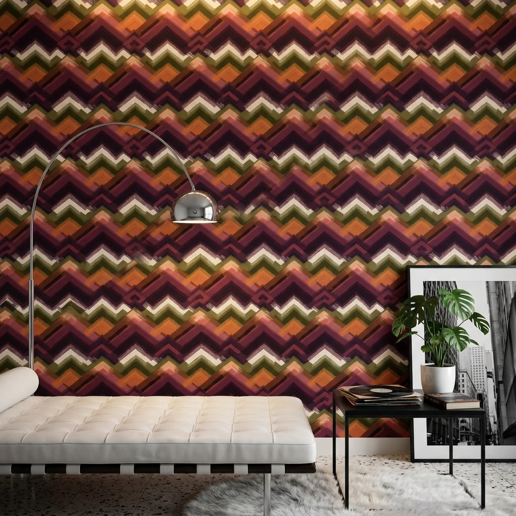 Abstract Chevron Wallpaper Zigzag Pattern Earthy Autumn Palette Decorative Mural