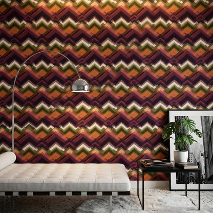 Abstract Chevron Wallpaper Zigzag Pattern Earthy Autumn Palette Decorative Mural