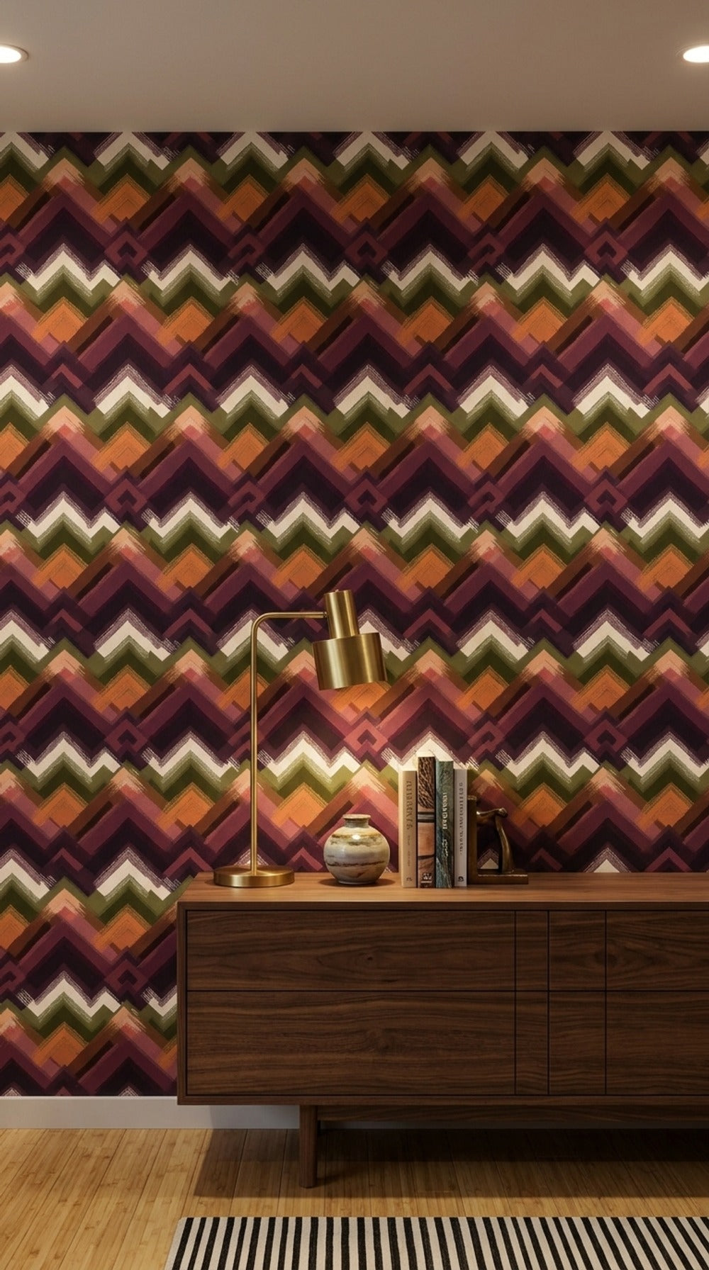 Abstract Chevron Wallpaper Zigzag Pattern Earthy Autumn Palette Decorative Mural