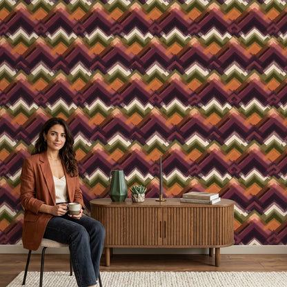 Abstract Chevron Wallpaper Zigzag Pattern Earthy Autumn Palette Decorative Mural