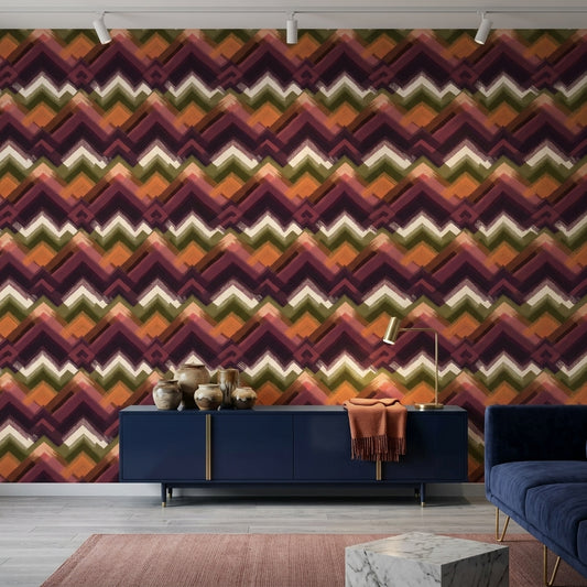 Abstract Chevron Wallpaper Zigzag Pattern Earthy Autumn Palette Decorative Mural
